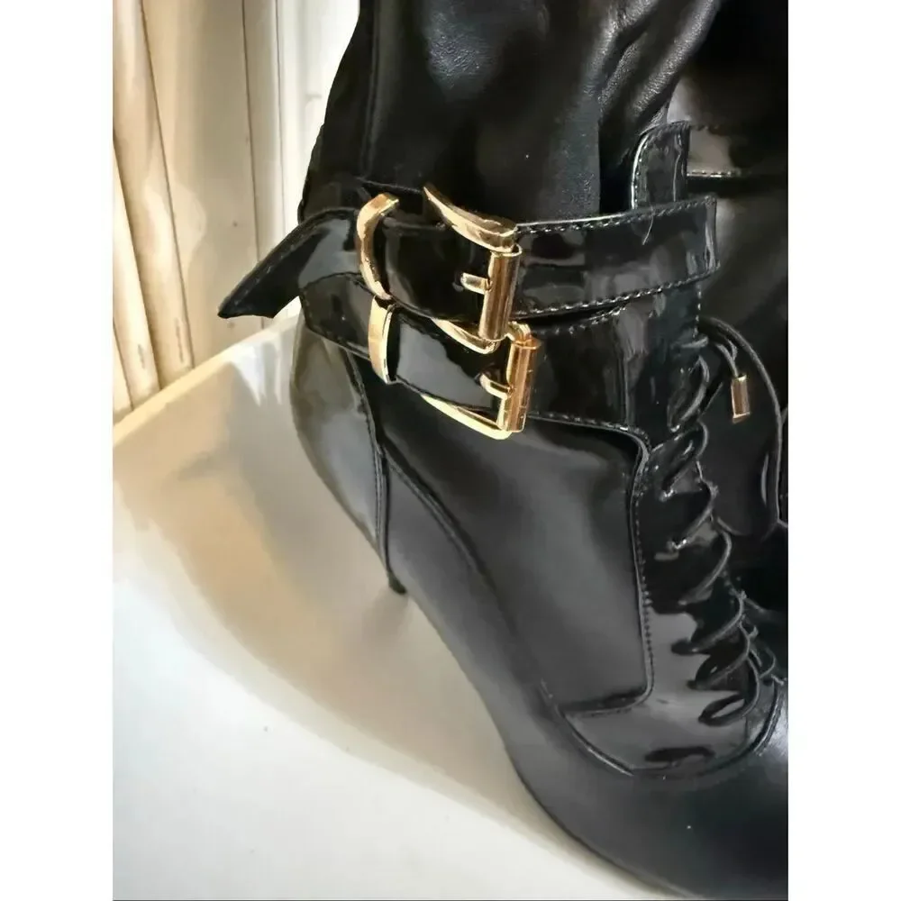 Adriana New York Womens Lace Up High-Heel Over the Knee Marco Boots Black Size 8